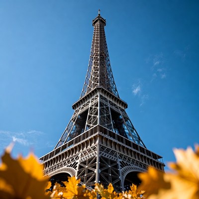 Eiffel Tower with Autumn Leaves