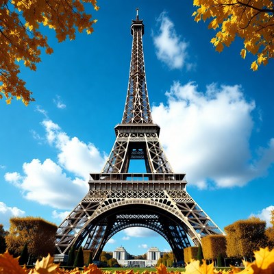 Eiffel Tower with Autumn Leaves