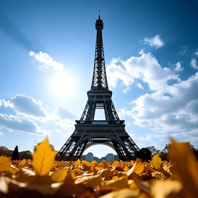 Eiffel Tower with Autumn Leaves
