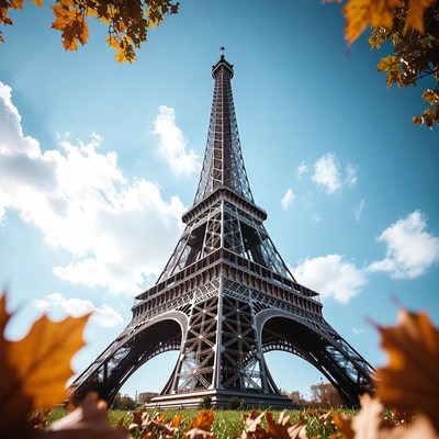 Eiffel Tower with Autumn Leaves
