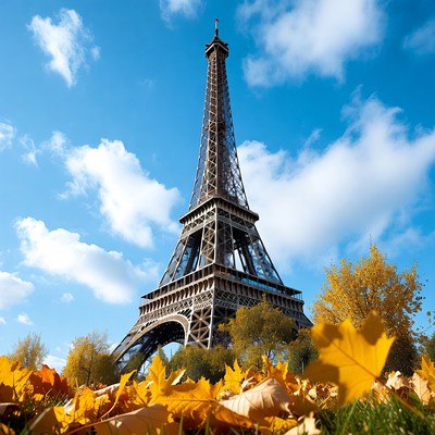 Eiffel Tower with Autumn Leaves