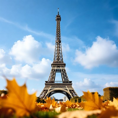 Eiffel Tower with Autumn Leaves