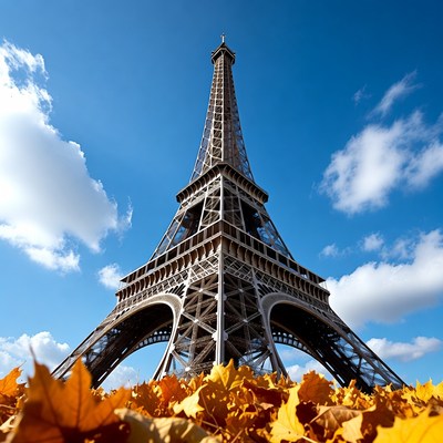 Eiffel Tower with Autumn Leaves