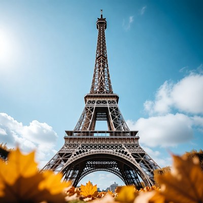 Eiffel Tower with Autumn Leaves