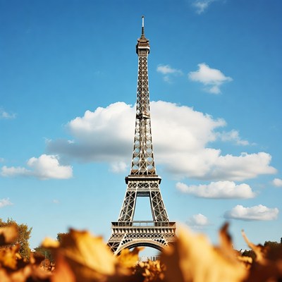 Eiffel Tower with Autumn Leaves
