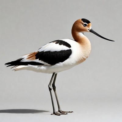 Black-necked Stilt standing on gray background