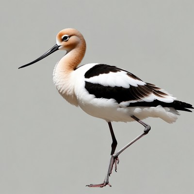 Black-winged Stilt standing on gray background