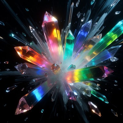 Exploding Rainbow Crystals on Black