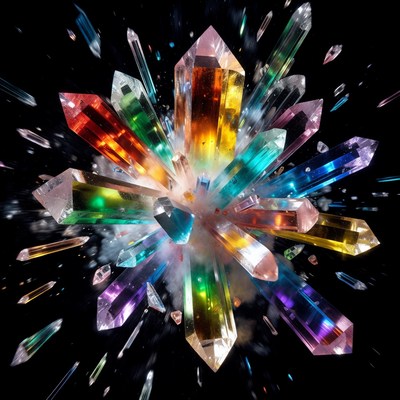 Exploding Colorful Crystal Cluster