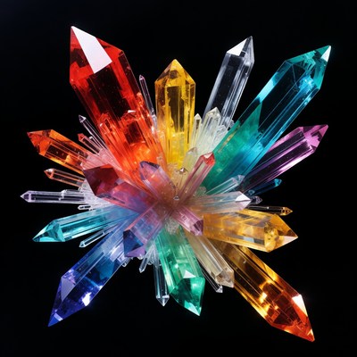 Colorful Crystal Cluster on Black