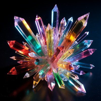 Rainbow Crystal Cluster on Black