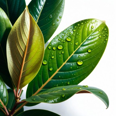 Green leaves with water droplets