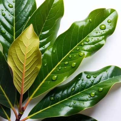 Green leaves with water droplets
