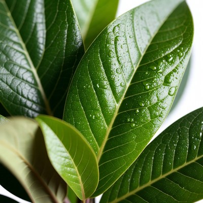 Green leaves with water droplets