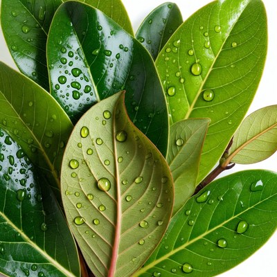 Green Leaves with Water Droplets