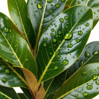 Wet green plant leaves