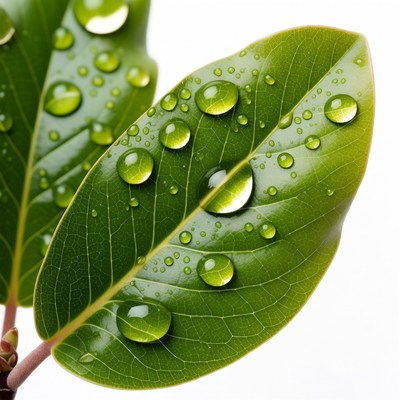 Green leaf with water droplets