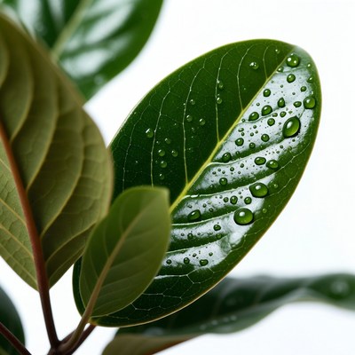 Green leaf with water droplets