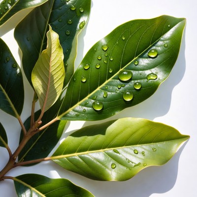 Magnolia Leaves with Water Droplets