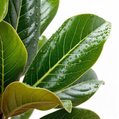 Wet Green Ficus Leaves