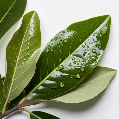 Green leaves with water droplets