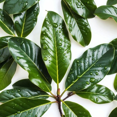 Magnolia leaves with water droplets