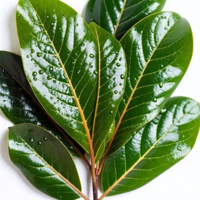 Fresh green leaves with water droplets