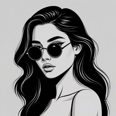 Woman with round sunglasses illustration