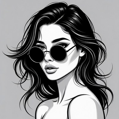 Woman with round sunglasses illustration