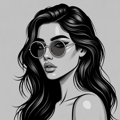 Woman with round sunglasses illustration