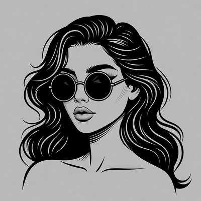 Woman with round sunglasses illustration