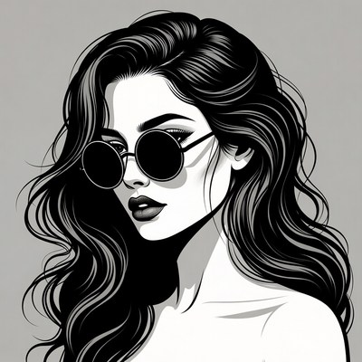 Woman with round sunglasses illustration