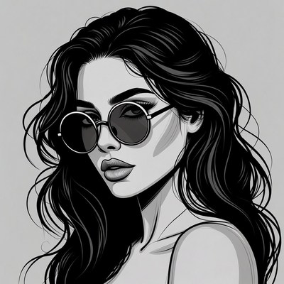 Woman with round sunglasses illustration