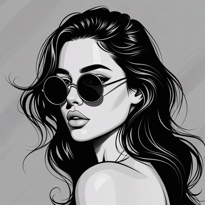 Woman with round sunglasses illustration