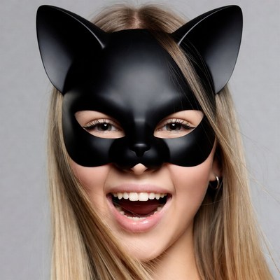 Blonde girl wearing cat mask