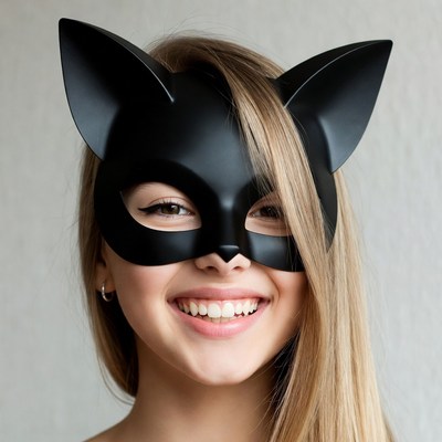 Woman wearing cat mask