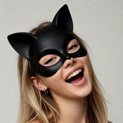 Blonde woman wearing cat mask