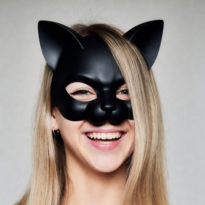 Woman wearing black cat mask