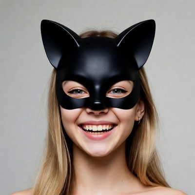 Blonde woman wearing cat mask