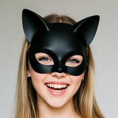 Blonde woman wearing cat mask