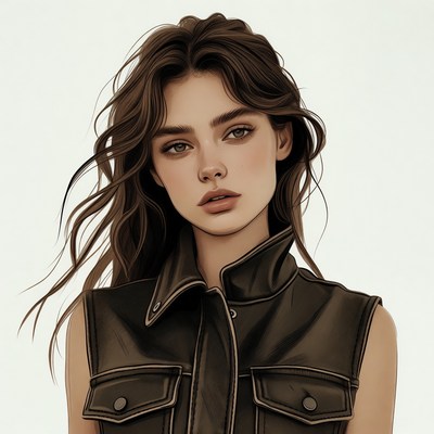 Beautiful woman in brown leather vest