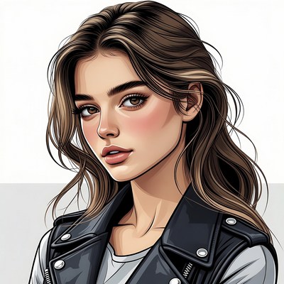 Beautiful woman in leather jacket