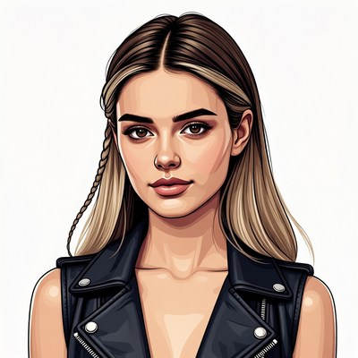 Woman in black leather vest