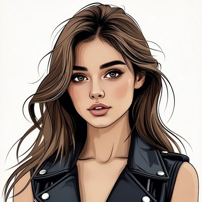 Beautiful woman in leather jacket illustration