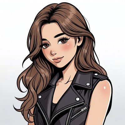 Anime girl in black leather vest