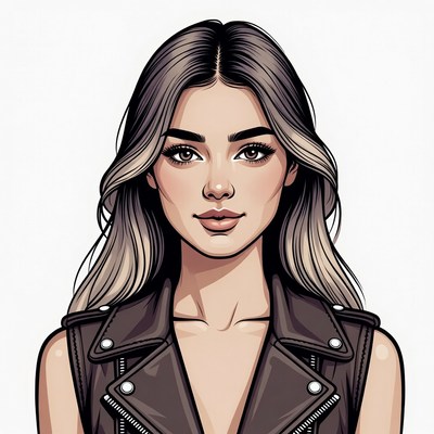 Woman in leather vest illustration