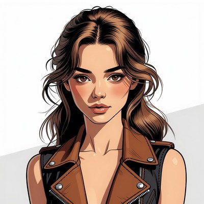 Woman in brown leather jacket