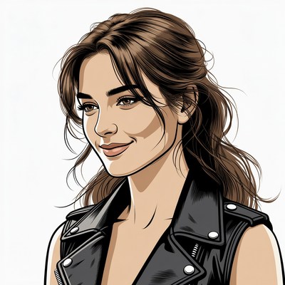 Woman in leather vest illustration