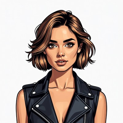 Woman in leather vest illustration