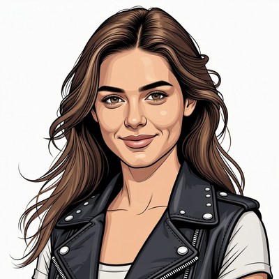 Woman in leather vest illustration